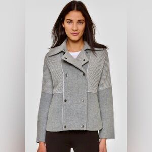 Vince Gray Boucle Blocked Wool Coat Jacket